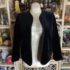 Vintage 80s Black Velvet Blazer jacket with Thistle Buttons Hidden Pockets Sz M - Picture 1 of 8