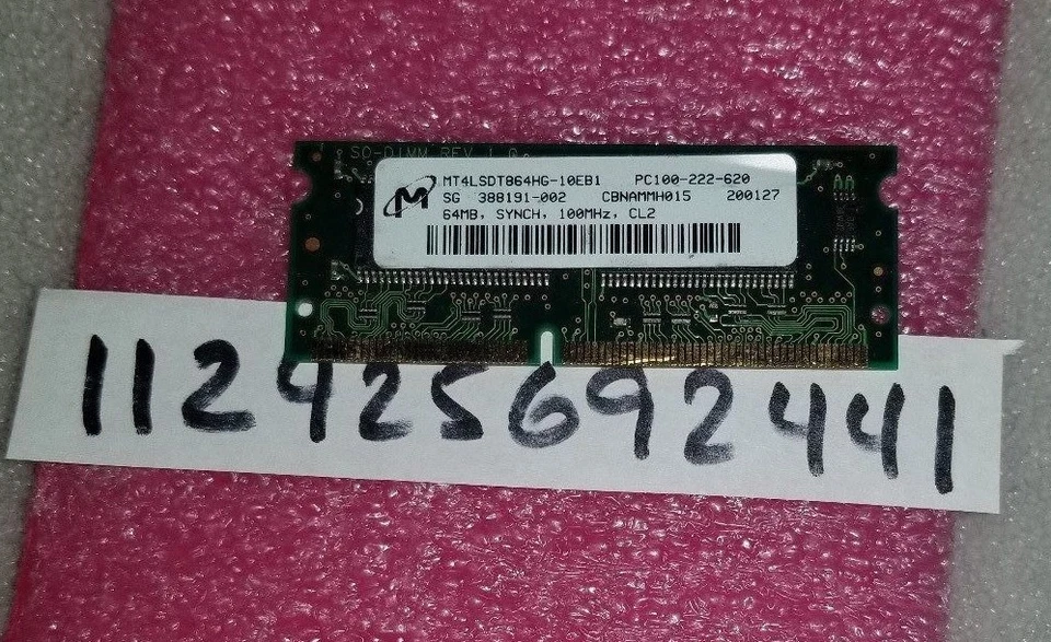 64MB  1RX16 PC100 CL2  SDRAM 144PIN NON-ECC  1RX16  8X16 SINGLE RANK  UNBUFFERED - Image 1 of 1