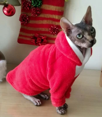 Suéter de Vellón Rojo para Gatos - MEDIANO, Acogedora Chaqueta para Gatos con Borde Blanco Foto 1 de 4