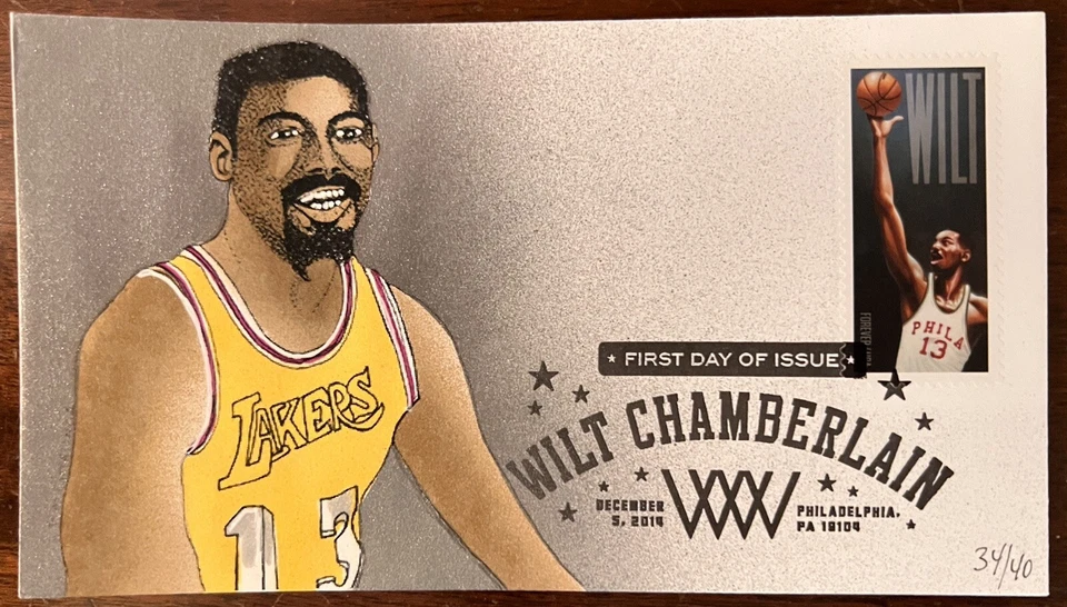 Geerlings 2014 Basketball Wilt Chamberlain Hand Painted FDC - Image 1 of 1