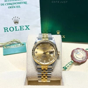 Rolex 16233 Datejust 36mm Steel Yellow Gold Champagne Diamond-Set Dial Jubilee - Picture 1 of 7
