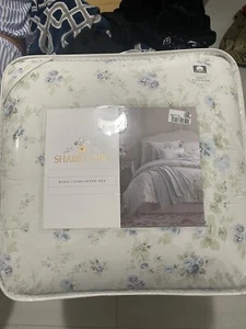 BRAND NEW SHABBY CHIC BLUE ROSE FLORAL COMFORTER SET SZ KING - Picture 1 of 7