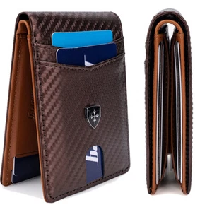 Minimalist Slim Wallet for Men Leather RFID Blocking Front Pocket Bifold Wallet - Picture 1 of 17