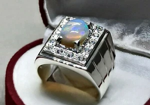Natural 2.5 Ct Australian Fire Opal Sterling Silver 925 Handmade Opal Women Ring - Picture 1 of 12