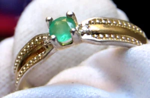 Bague en argent 925 et un peu en or 18 carats avec émeraude colombienne natur... - Picture 1 of 11
