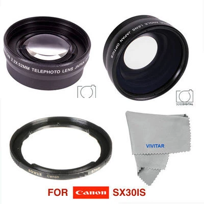  WIDE ANGLE LENS + MACRO LENS +TELEPHOTO ZOOM LENS FOR CANON POWERSHOT SX30IS - Image 1 of 4