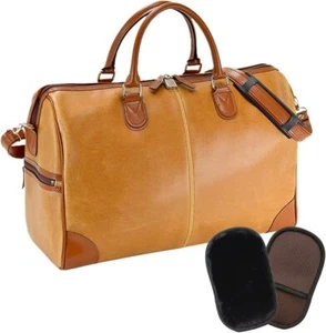 HIRANO BAG Boston Bag Old Leather Style Unisex 17in Camel Made in Japan New - Picture 1 of 9