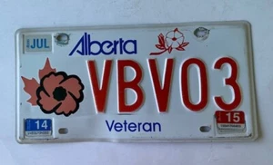 Single Alberta Canada License Plate #VBV 03 VETERAN PINK Poppy 2014 - Foto 1 di 2