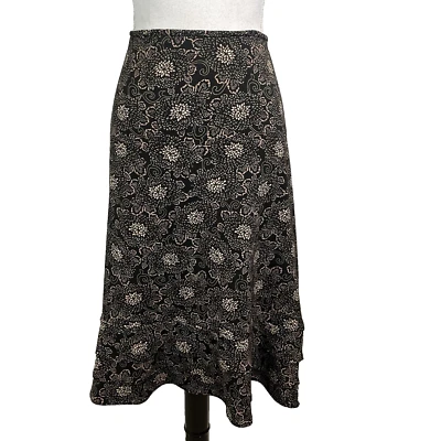 Context Woman Skirt Plus size 2X Black Brown Floral Slinky Knee A Line Modest - Image 1 of 4