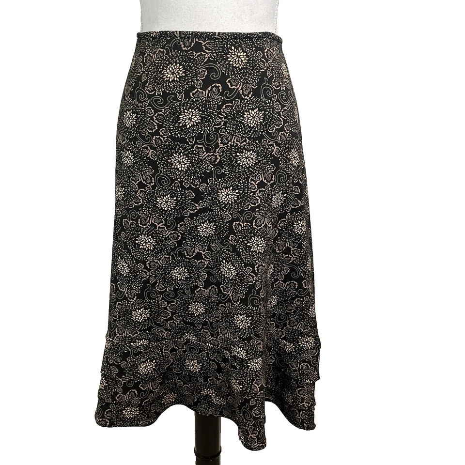 Context Woman Skirt Plus size 2X Black Brown Floral Slinky Knee A Line Modest - Image 1 of 4