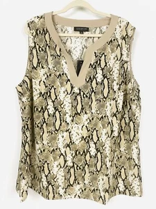 Jones New York Collection New 22W Beige Mult/C Printed Split-Neck Top Blouse NWT - Picture 1 of 7