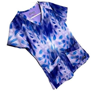 Greys Anatomy Barco Scrub Top Size S Spandex Stretch 4 Pockets V-Neck Purple - Image 1 of 4