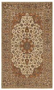 Kashan Tappeto Persiano Annodato a Mano 220x132 cm-Fine, Oriente, Tappeto, Beige - Picture 1 of 13