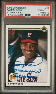 1990 Fleer Upper Deck #17 Sammy Sosa RC auto signed inscribed card PSA DNA 10 10 - Image 1 of 2