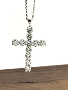 Cross Pendant 18k White Gold 3CTW Lab Grown Diamond 18'' Unisex Necklace - Picture 1 of 16