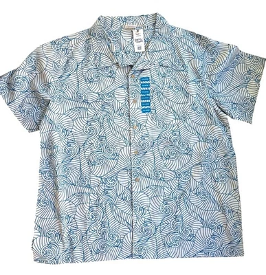 Camisa abotonada manga corta estampado hawaiano Barefoot In Paradise XXL algodón para hombre Foto 1 de 4