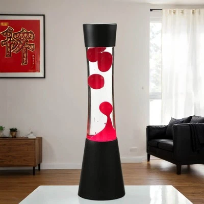 Lavalampe Retrò Nero Rosso 39 CM Incl. Lampadina Magma Tischleuchte Ringo - Immagine 1 di 4