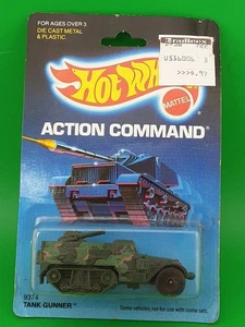 Vintage 1986 Hot Wheels Mattel Action Command 9374 Army Green Tank Gunner NOC - Foto 1 di 6