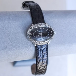 Brighton Deauville Vintage Watch Black Leather Band Oval Face Scrolled Works - Picture 1 of 10