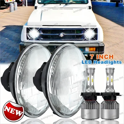 Pair DOT 7" inch LED Round Headlights DRL Hi/Lo Beam For Suzuki Samurai SJ410 2x - Image 1 of 4