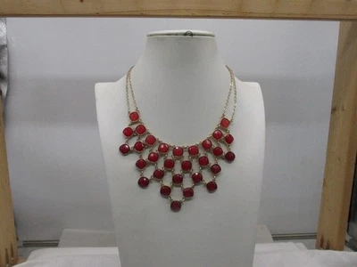 Jones NY Tono Dorado, Acrílico Rojo Estilo Babero Collar Distintivo 17-20" Largo #17J Foto 1 de 4