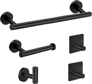 Matte Black Bathroom Hardware Set - 5-Piece SUS304 Stainless Steel Accessories - Picture 1 of 12