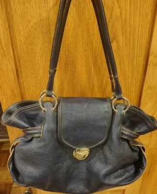 Maxx NEW YORK Leather Shoulder Handbag Satchel Tote NAVY BLUE (B1) BAG PURSE - Image 1 of 4