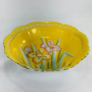 VINTAGE RETICULATED BOWL MADE IN JAPAN YELLOW Flower PATTERN HAND PAINTED - Picture 1 of 6