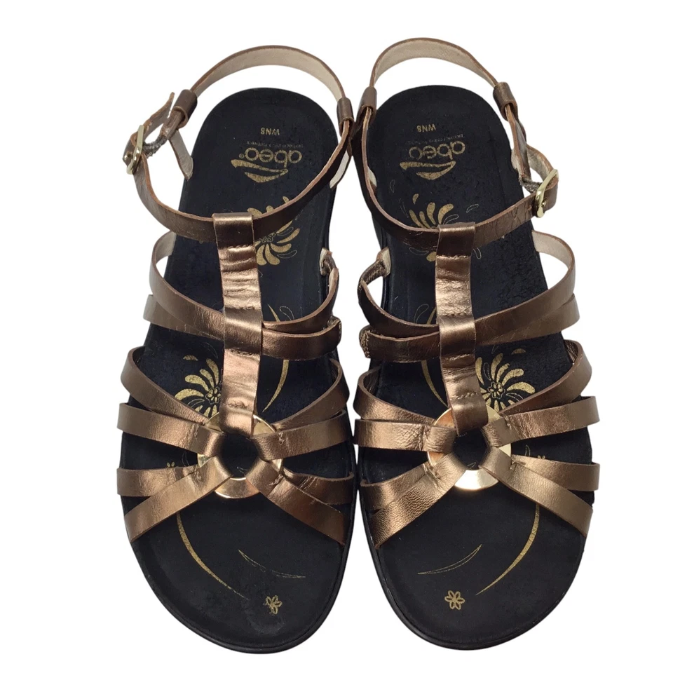 Abeo Sandals Bronze Gold Ring Strappy Gladiator Size 8 N Narrow Comfort Sandal - Image 1 of 4