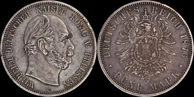 1876C German States - Prussia - 5 Mark - KM# 503 - Strong Details - Image 1 of 3