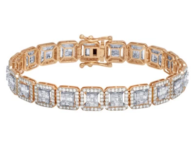 Pulsera baguette halo diamante genuino de 10 quilates real de 8 1/2 quilates con halo de 10 mm... Foto 1 de 4