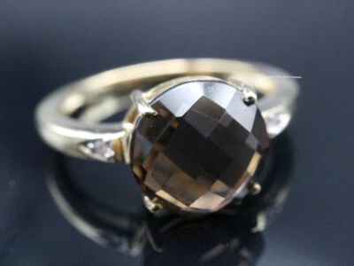 GOLDJUNGE69 * FACETTENREICH RING (20) RAUCHQUARZ & DIAMANT 0,02ct. 375er GELBGOL - Bild 1 von 3