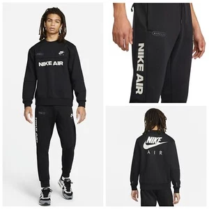 Nike Air Tracksuit Mens Fleece Black Crewneck Sweatshirt Joggers Sweatpants - Picture 1 of 11