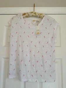 C&C California 100% Linen Flamingo Top Tee Women’s Sz XS Boxy Beach Summer NWT! - Picture 1 of 5