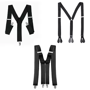 BLACK BRACES ADJUSTABLE ELASTIC THICK SUSPENDERS MENS TROUSER BRACE X & Y SHAPE - Picture 1 of 12