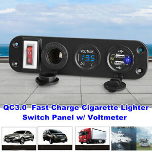 Car Dual USB Fast Charge QC3.0 Cigarette Lighter Switch Panel with Voltmeter Kit