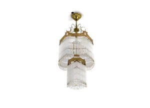 French Vintage Pendant Chandelier with glass tubes Prisms Brass Hobo Chic - Picture 1 of 10
