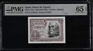 Spain 1 Pesetas 1953 ND 1954 P 144 a Gem UNC PMG 65 EPQ - Picture 1 of 3