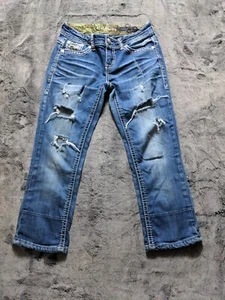 Grace In LA Distressed Capris Thick Stitch Women's Size 25 Medium Wash - Picture 1 of 13