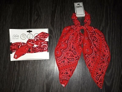 Justice Multi Usar CINTA PARA LA CABEZA Y Arco Scrunchie Set Nuevo Bandana Roja  Foto 1 de 2
