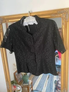 Vintage Black Lace Button Blouse Size 14 - Picture 1 of 6