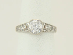 14k White Gold Center Moissanite and Natural Diamond Engagement Ring Size 6 - Picture 1 of 13