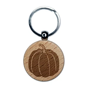 Realistic Pumpkin Fall Thanksgiving Halloween Engraved Wood Round Keychain - Picture 1 of 6