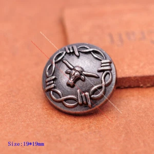 20X 19mm Negro Plata Occidental Alambre de Púas Cuerno Largo Cabeza de Toro Cuero Artesanal Concho - Imagen 1 de 10