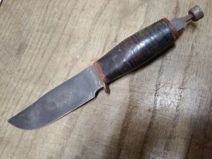 Vtg RH PAL 34 Fixed 5" Blade Hunting Knife Stacked Leather Handle Needs Pommel - Picture 1 of 7