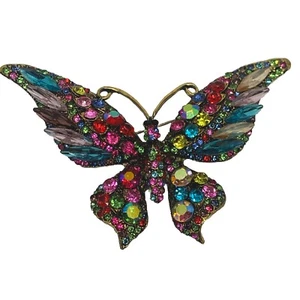 SPILLA dichiarazione insetti farfalla tono oro spilla 3,5” l strass rosa blu - Foto 1 di 8