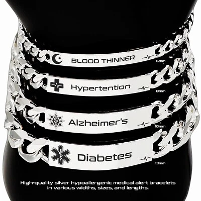 Quality Sterling Silver MedicaI Alert Bracelet, Diabetic, Personalised Gift - Image 1 of 4