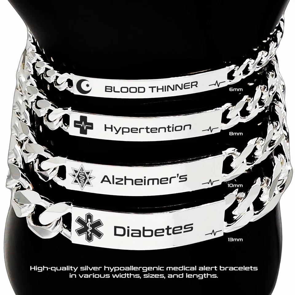 Quality Sterling Silver MedicaI Alert Bracelet, Diabetic, Personalised Gift - Image 1 of 4