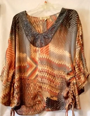 Blusa para mujer talla grande manga murciélago democracia lentejuelas multicolor fiesta formal Foto 1 de 4