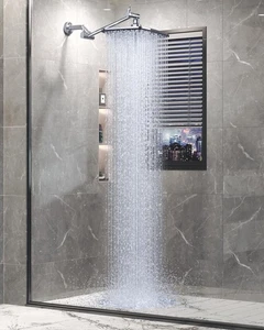 11.8" Rain Shower Head, Rectangular Rainfall Showerhead with 11" Stainless St... - Picture 1 of 7